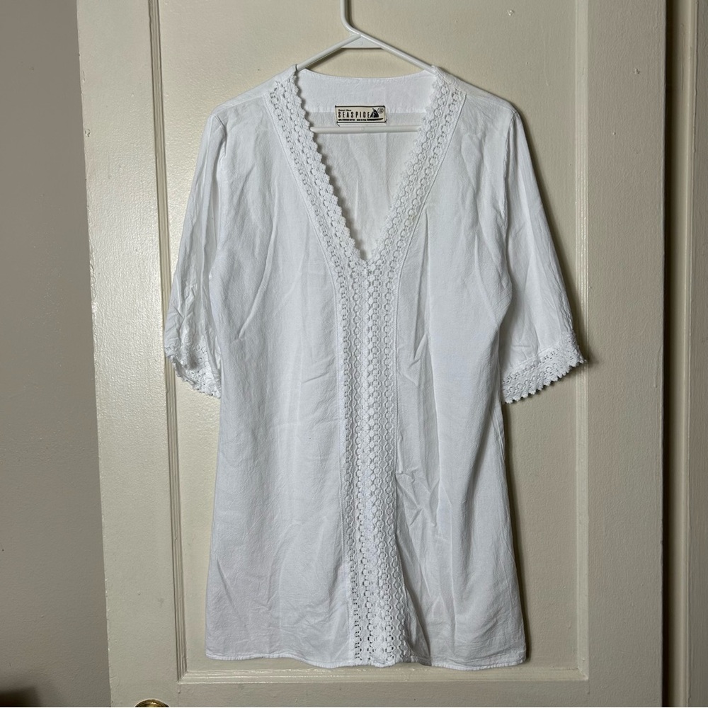 Seaspice Resort wear white crochet peruvian cotton coverup dress S - Picture 2 of 10